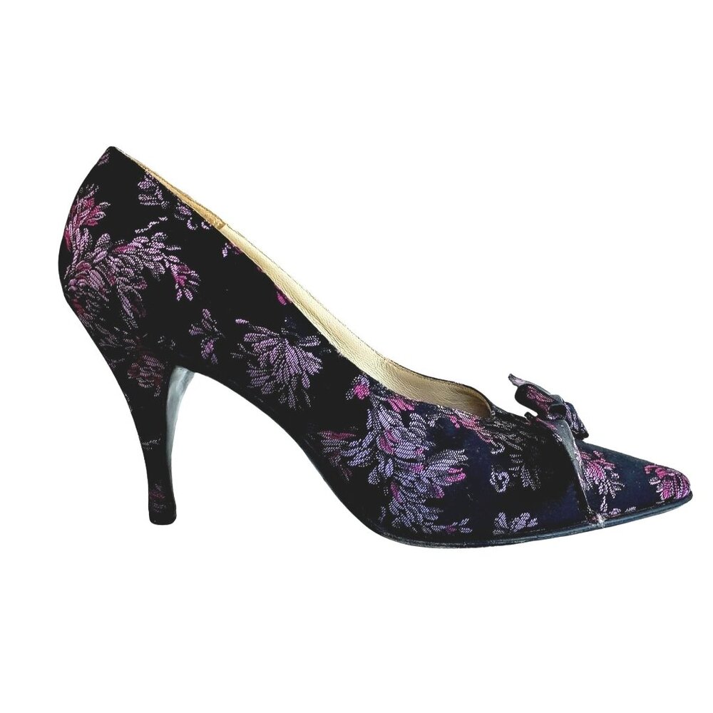 Authentic Pin Up Heels 6N, 1950s Spanish Handmade Silk Brocade Pumps, 6 - 6.5 N